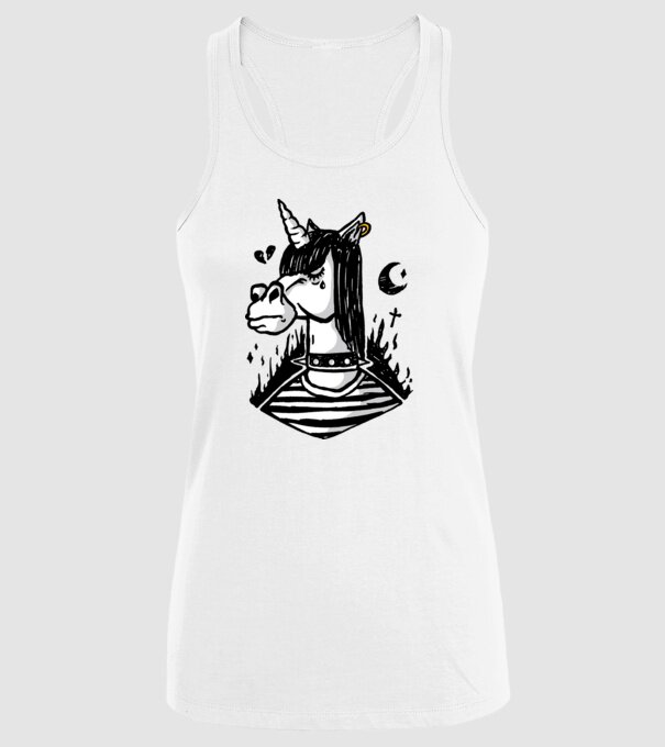 Emo unicorn model alb pe tricou