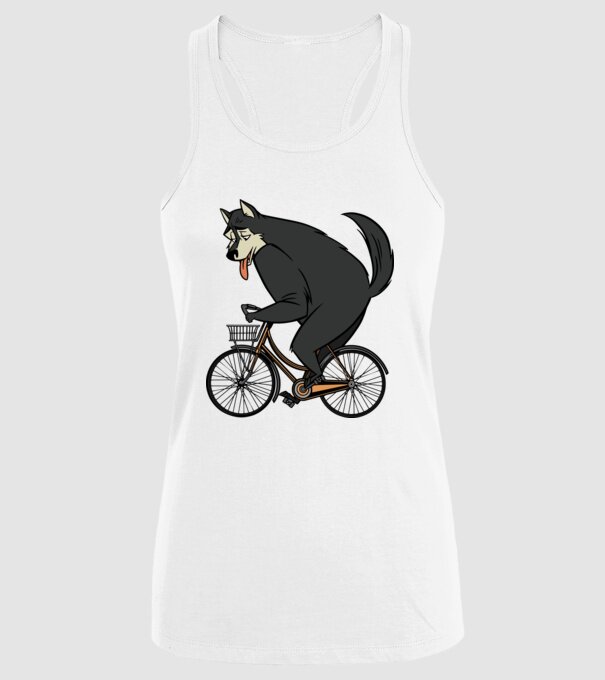 Lup pe bicicletă model alb pe tricou