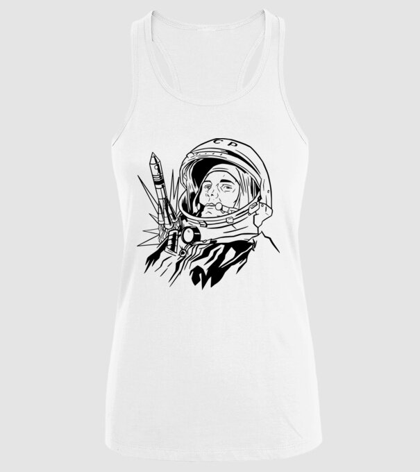 Astronautul Gagarin model alb pe tricou