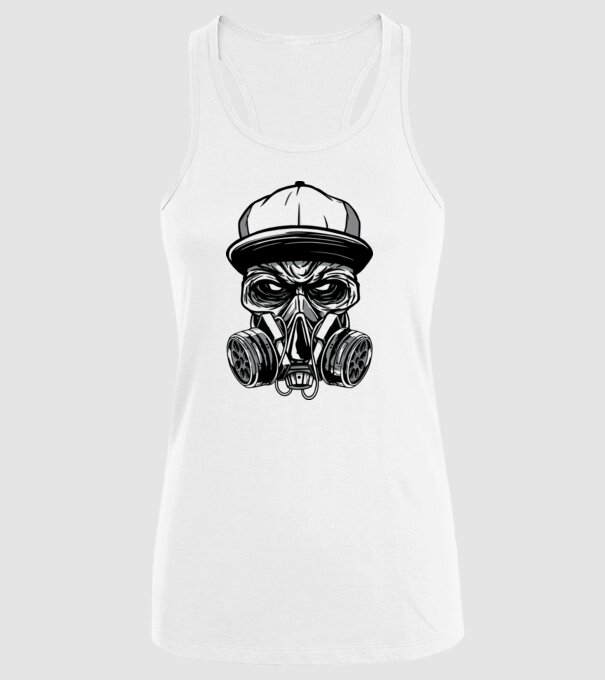 Mască de gaz Craniu model alb pe tricou