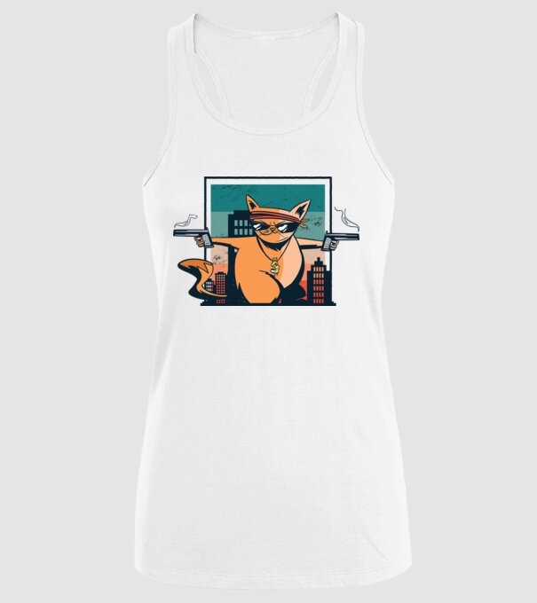 Pisică Gangster model alb pe tricou