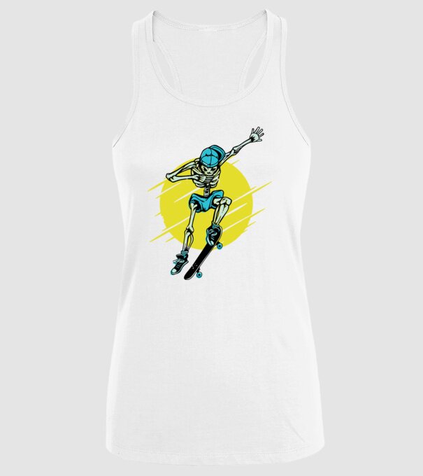 Schelet Skateboarder model alb pe tricou