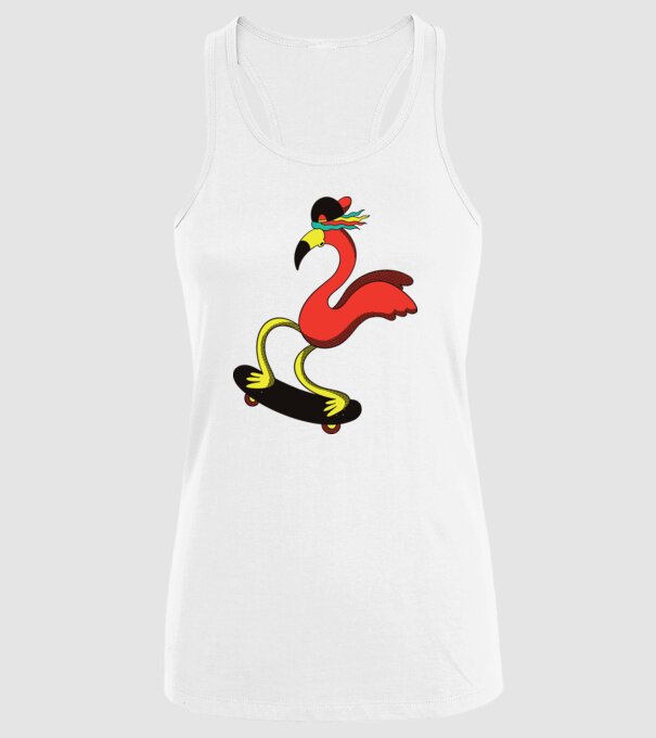 Flamingo Skateboarder model alb pe tricou