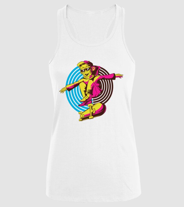 Maimuță Skateboarder model alb pe tricou