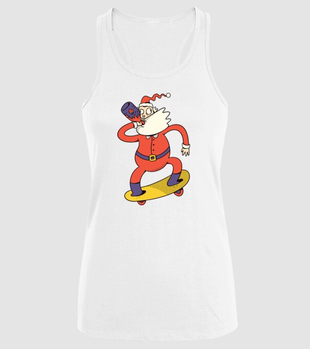 Moș Crăciun Skateboarder model alb pe tricou