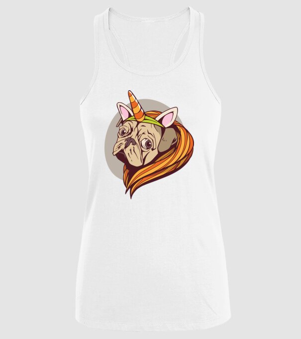Halloween Mops în costum de Unicorn model alb pe tricou