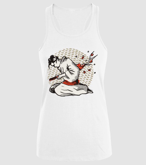 Samurai Harakiri model alb pe tricou