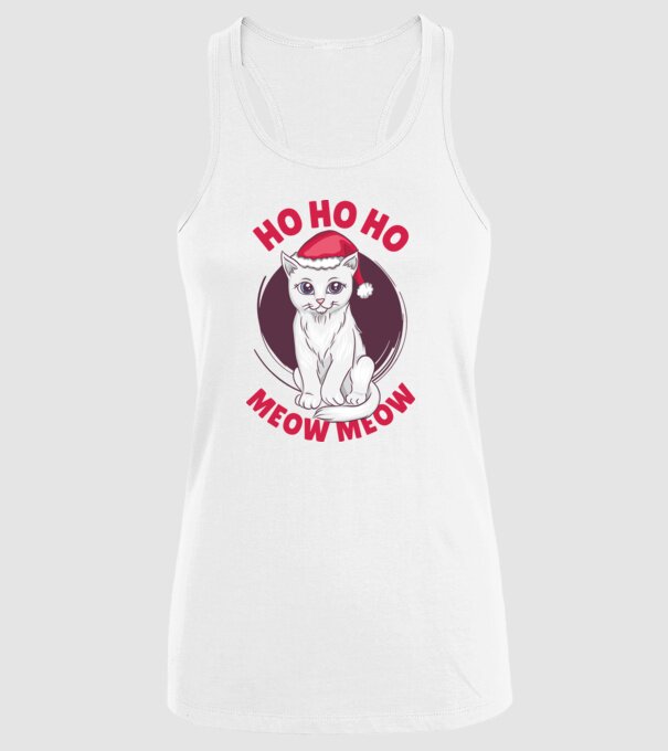 Ho Ho Ho Ho Ho Ho Ho Meow Meow Crăciun cu pisică model alb pe tricou