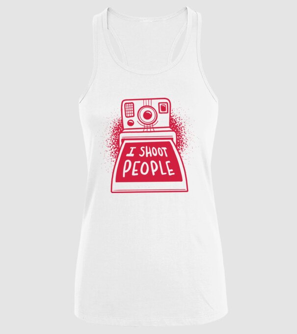 I shoot people - Fotograf model alb pe tricou