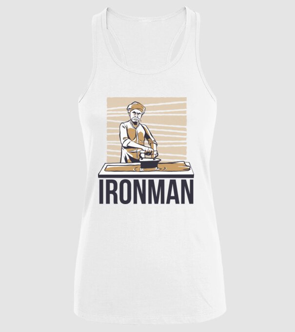 Ironman Om care calcă (montează metal) model alb pe tricou