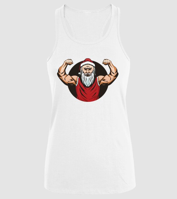 Moș Crăciun musculos model alb pe tricou