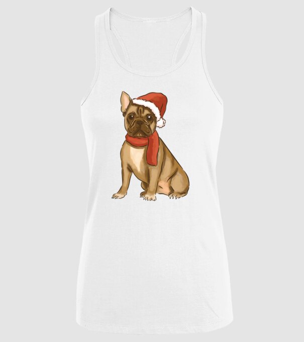 Bulldog francez de Crăciun model alb pe tricou