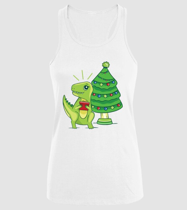 T-rex de Crăciun model alb pe tricou