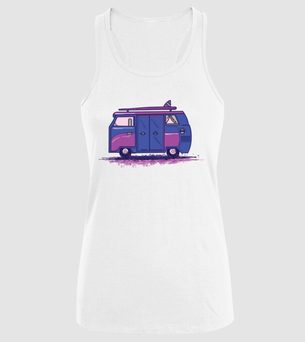 Mașină de camping model alb pe tricou