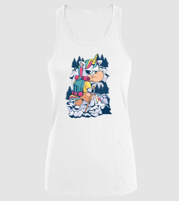 Unicorn excursionist pipi model alb pe tricou