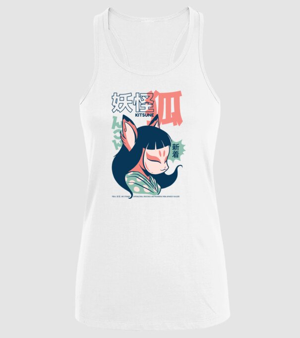 Kitsune Yokai Anime model alb pe tricou