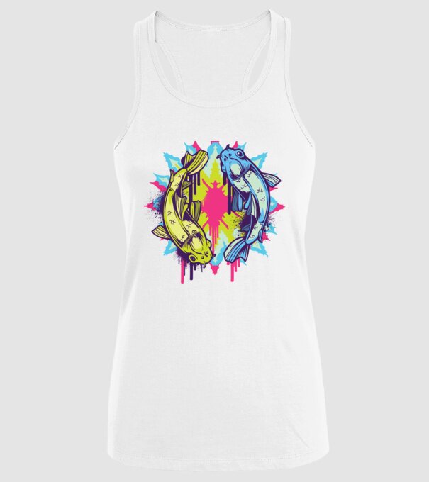Crap Koi Colorat model alb pe tricou