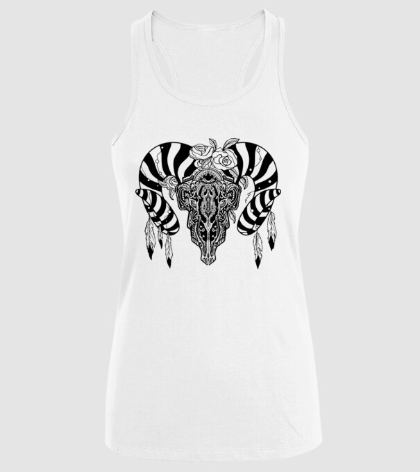 Craniu Tribal model alb pe tricou