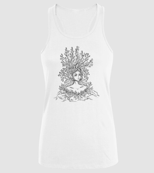 Cap de femeie Coral model alb pe tricou
