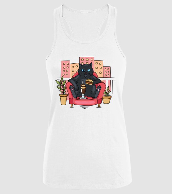 Pisică relaxându-se model alb pe tricou
