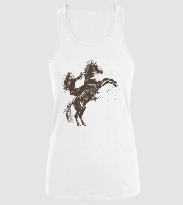 Fată cu cal model alb pe tricou
