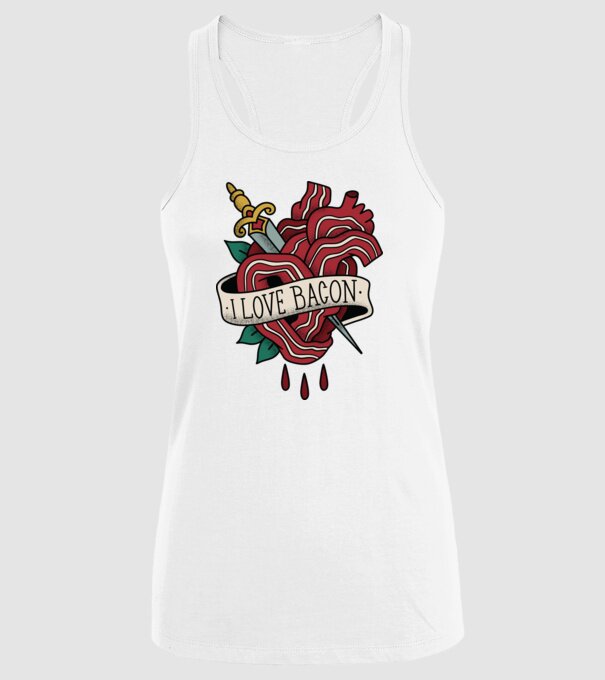 Love Bacon Tatuaj model alb pe tricou