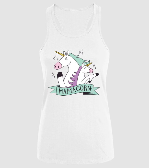 Mamacorn model alb pe tricou