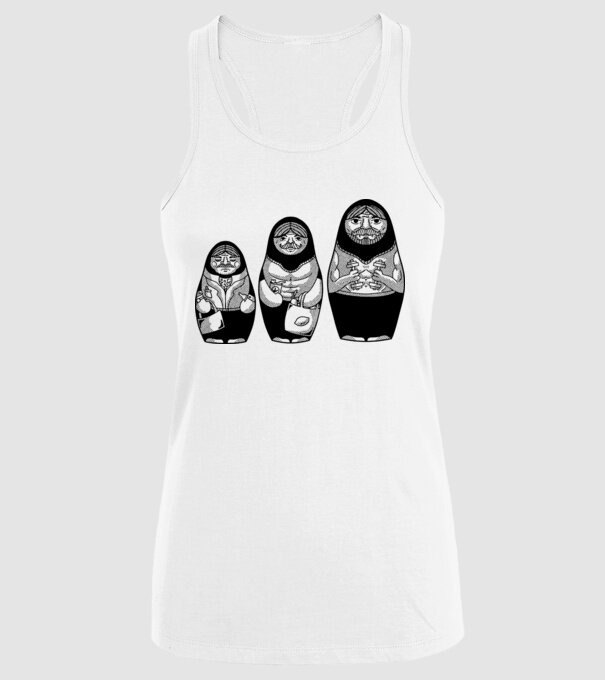 Păpuși Mamushka model alb pe tricou