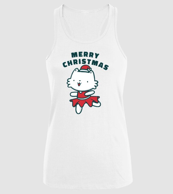 Pisică Merry Christmas model alb pe tricou