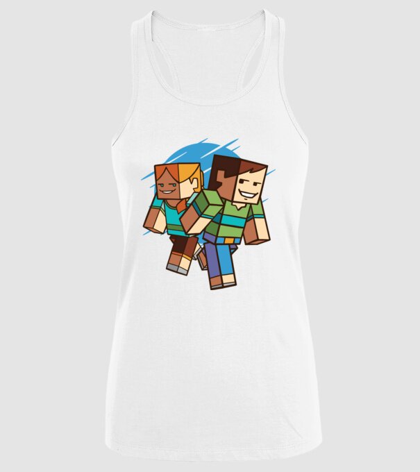Caractere Minecraft model alb pe tricou