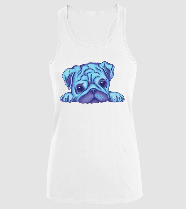 Cap de Mops acuarelă model alb pe tricou