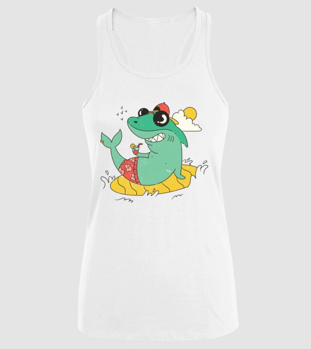 Rechin la plajă model alb pe tricou