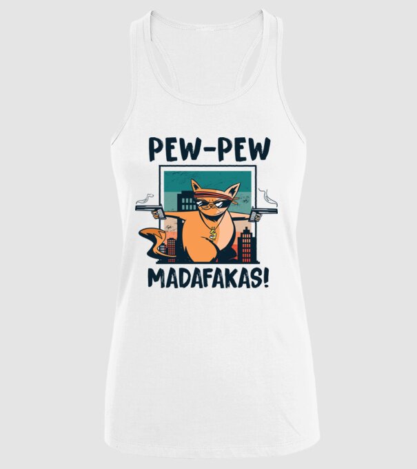 Pew Pew Pew Madafakas Pisică dark model alb pe tricou