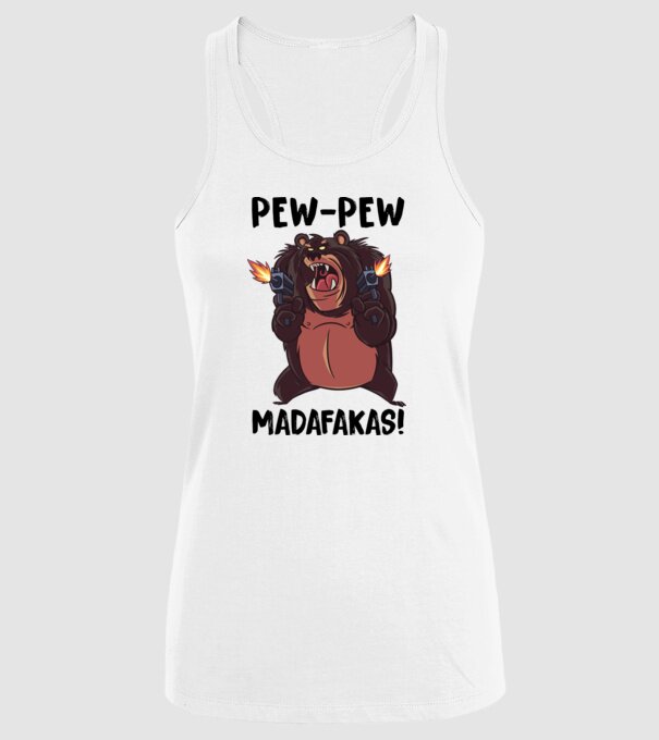 Pew Pew Pew Madafakas Urs alb model alb pe tricou