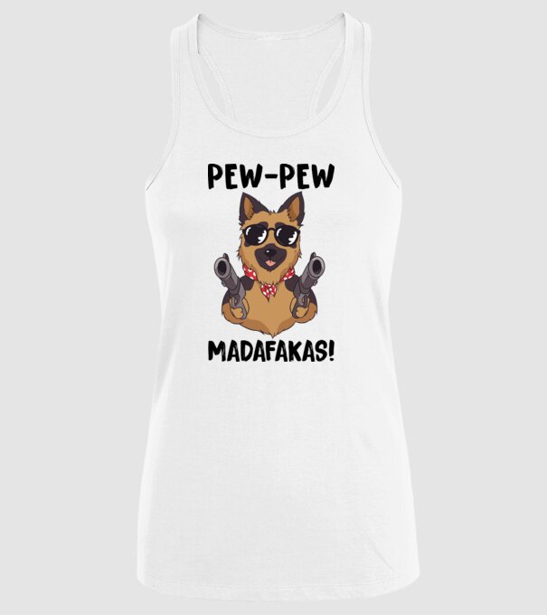 Pew Pew Pew Madafakas Ciobănesc german alb model alb pe tricou