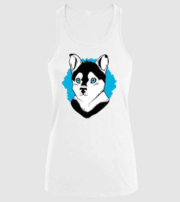 Câine Pomsky model alb pe tricou