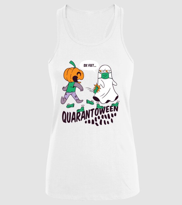 Quarantoween model alb pe tricou