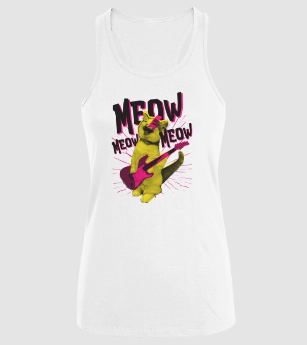 Pisică Rocker Meow model alb pe tricou