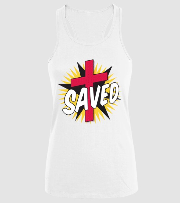 Saved Isus Cruce model alb pe tricou