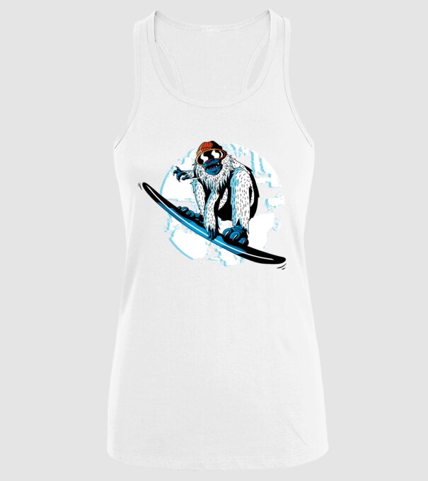 Yeti Snowboarder model alb pe tricou