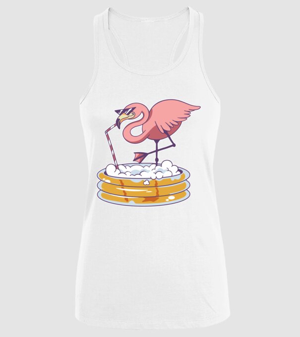 Flamingo cu bere model alb pe tricou