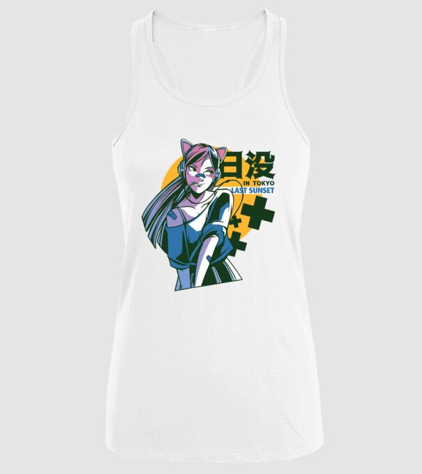 Fată Anime Sunset Tokyo model alb pe tricou