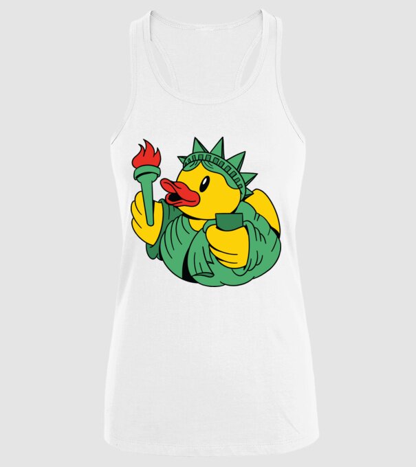Rățușcă de cauciuc Statuia Libertății model alb pe tricou