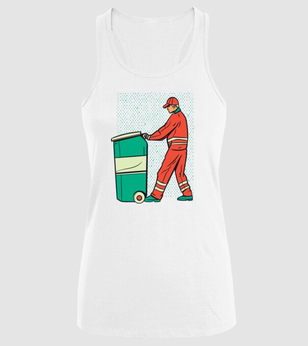Gunoier model alb pe tricou