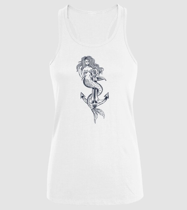 Ancoră sirenă model alb pe tricou