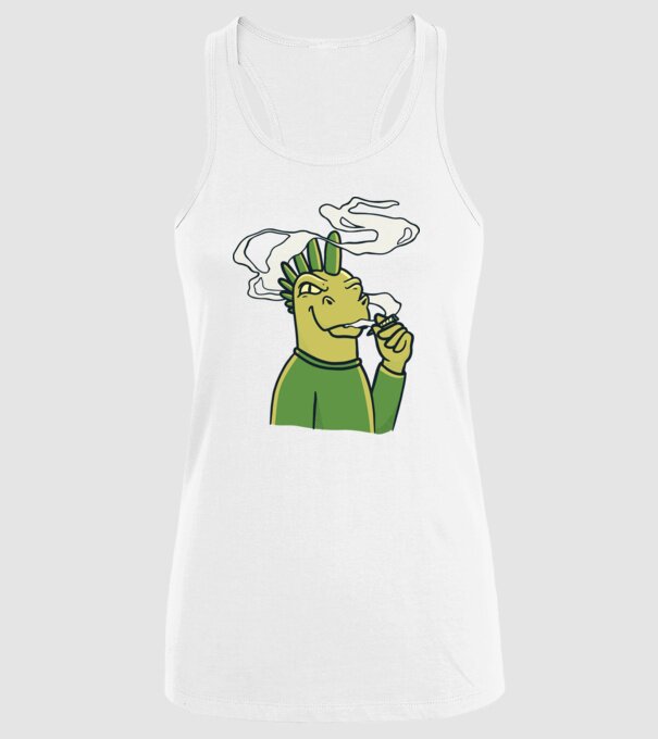 Dinozaur fumător model alb pe tricou