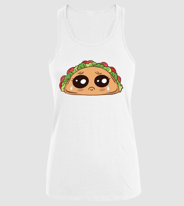 Taco trist model alb pe tricou