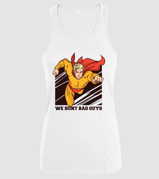 Supererou model alb pe tricou