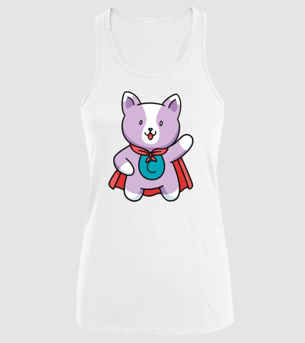 Pisică Supererou model alb pe tricou