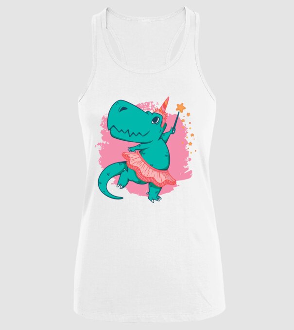 T-rex Balerină model alb pe tricou
